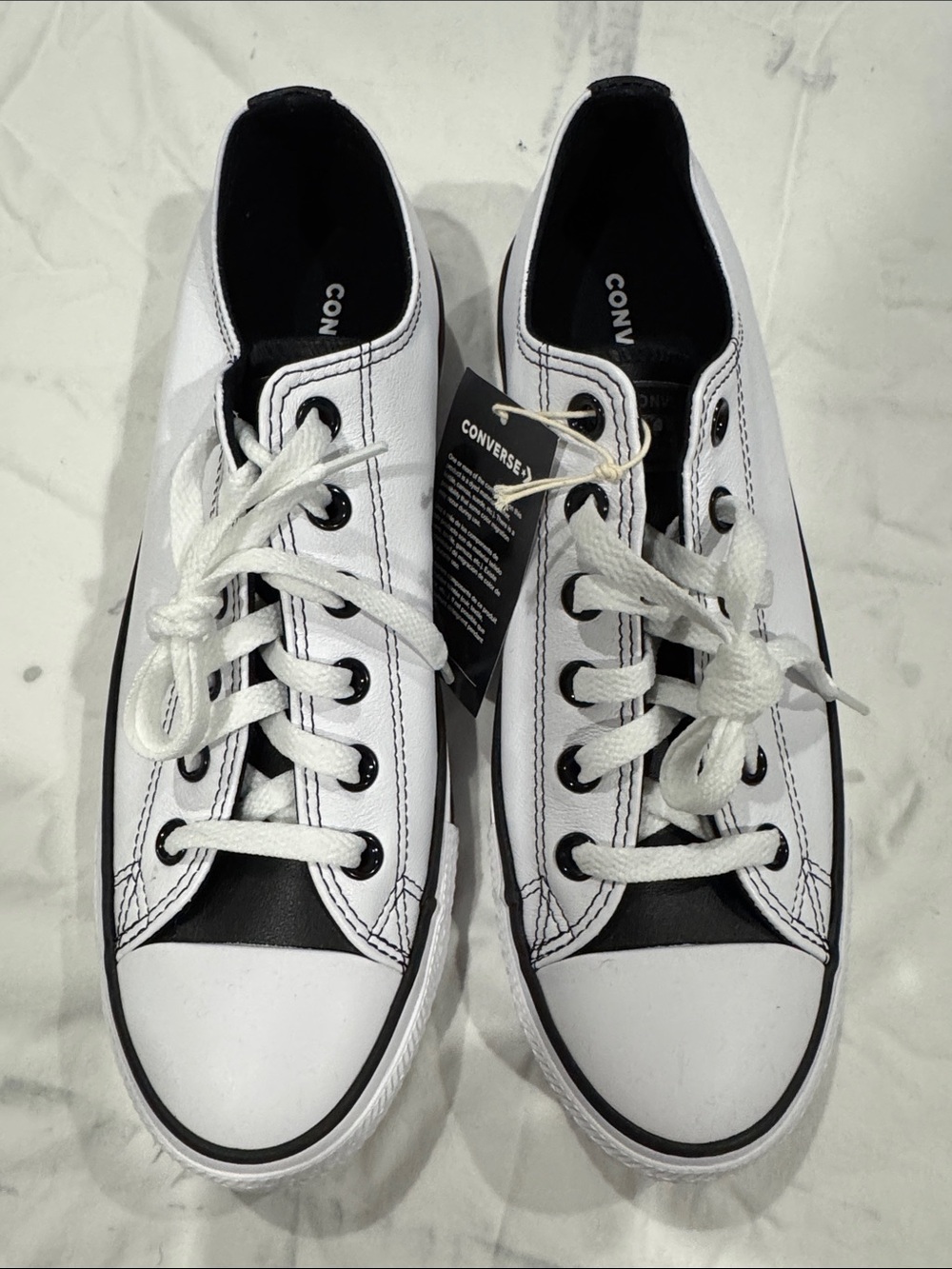 Converse White and Black Low-Top Leather Sneakers